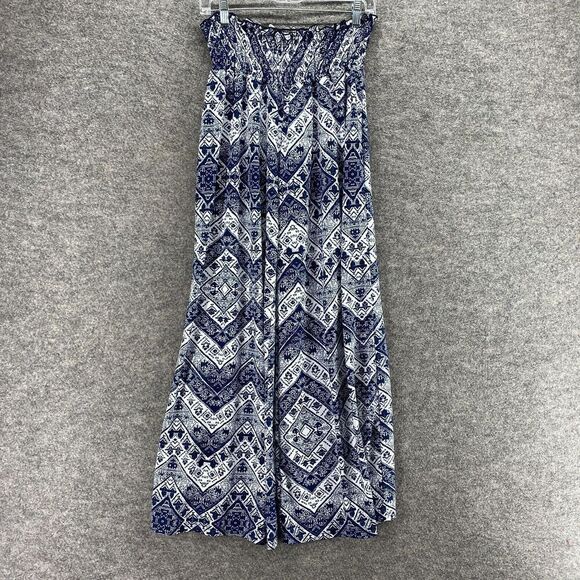 LA Pants - C'est La Vie Pants Women XL Blue Geometric High Rise Flat Front Chino Pull On